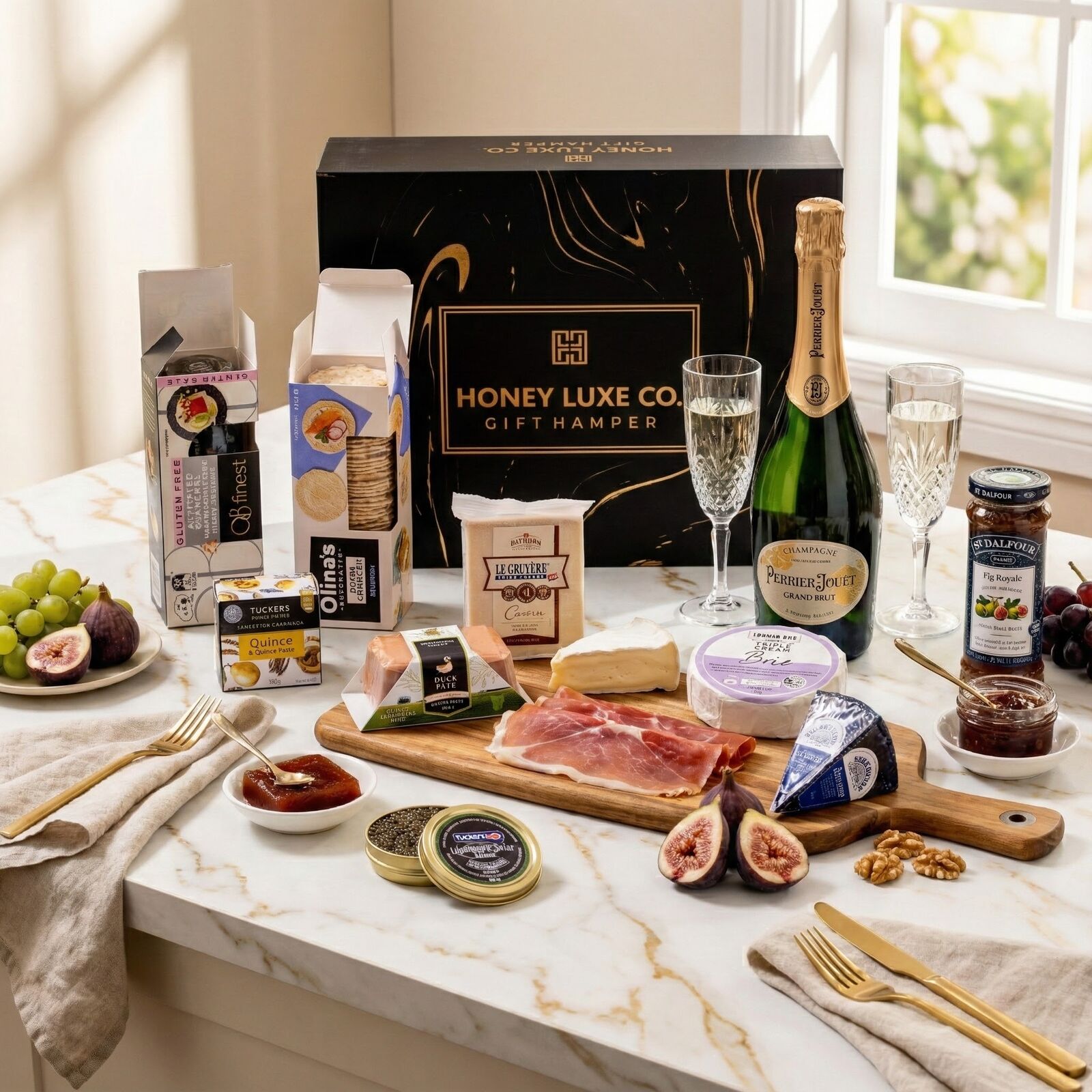 Perrier-Jouët Grand Brut Luxe Grazing Hamper — Champagne, Cheese, Charcuterie & Caviar