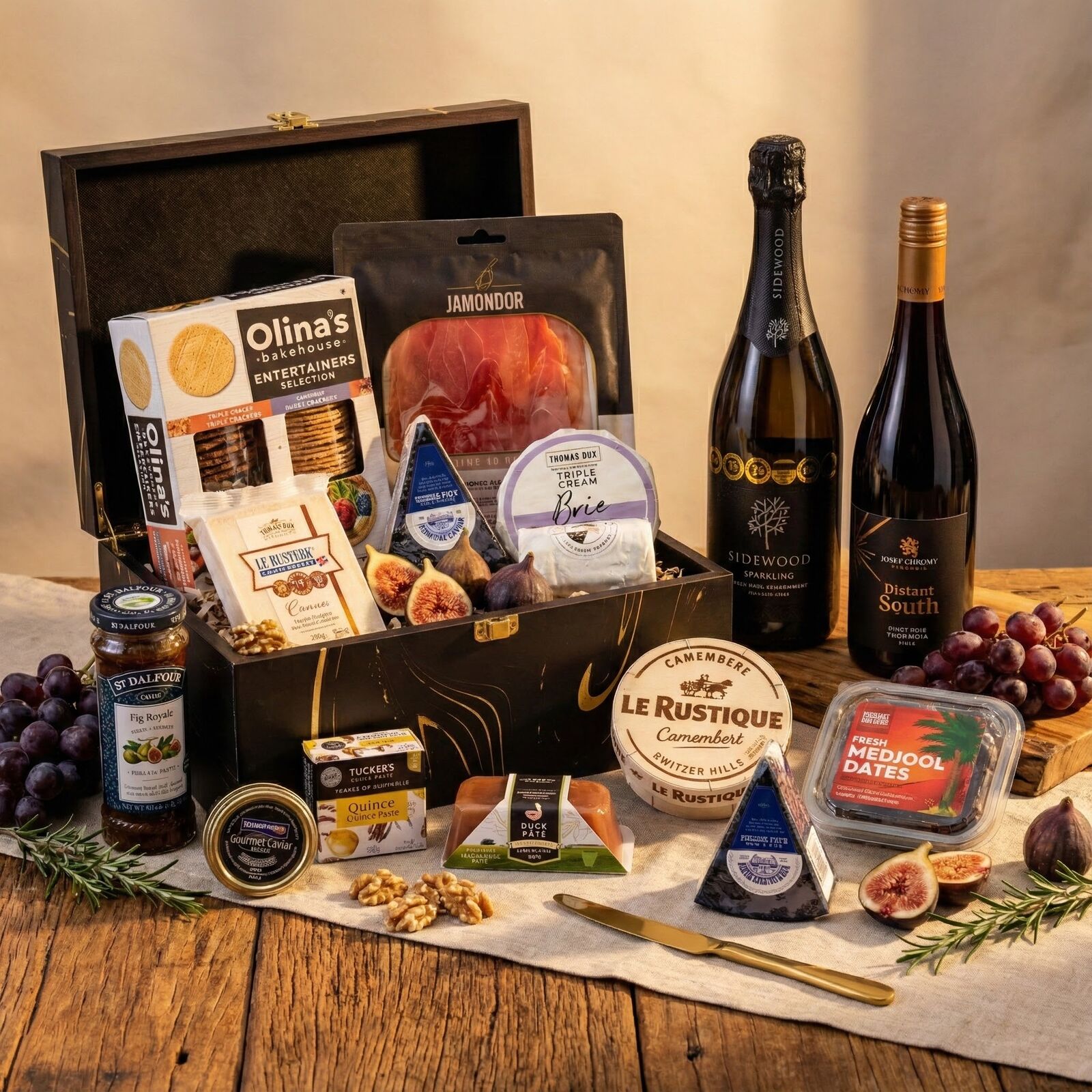 Epicurean Duo – Sidewood Sparkling, Pinot Noir & Gourmet Feast Hamper